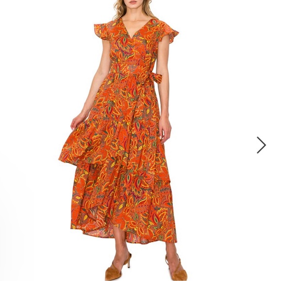 MELLODAY Dresses & Skirts - 💙💛🧡💚❤️Melloday Rust Orange Yellow Floral Wrap Front Maxi Dress XL